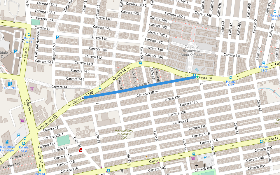 Carrera 13B 1 walking route map in Soledad