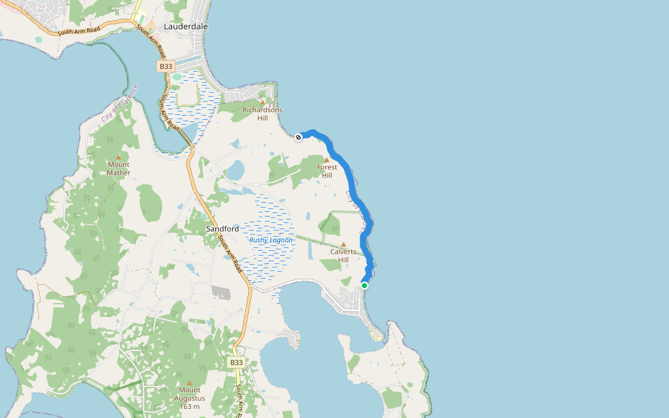Cremorne to Mays Beach Track walking route map in Cremorne