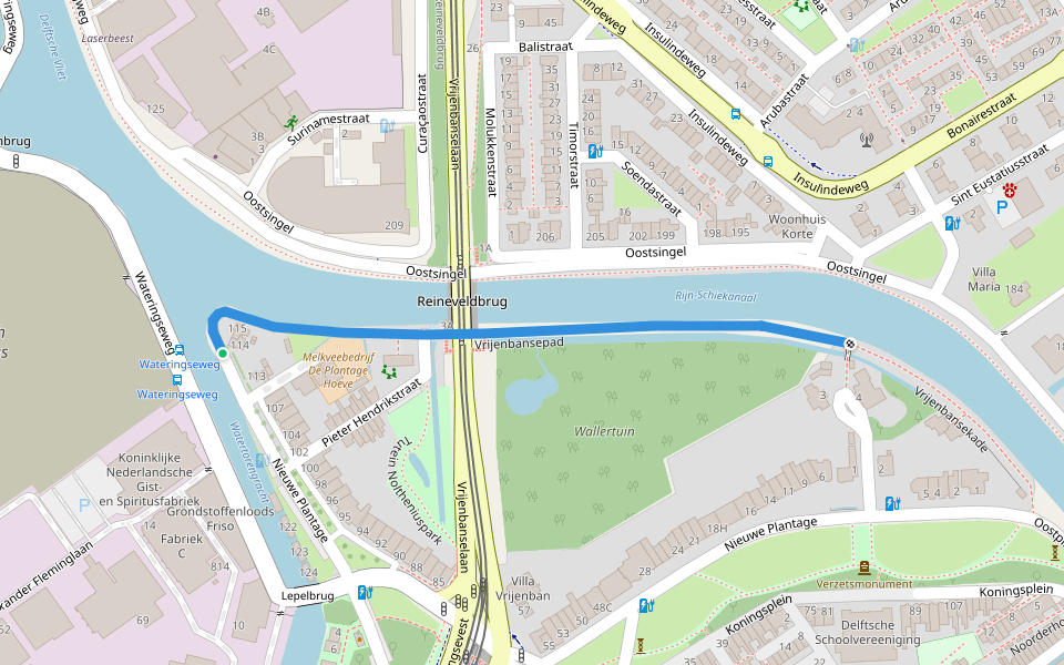 Vrijenbansepad walking route map in Delft
