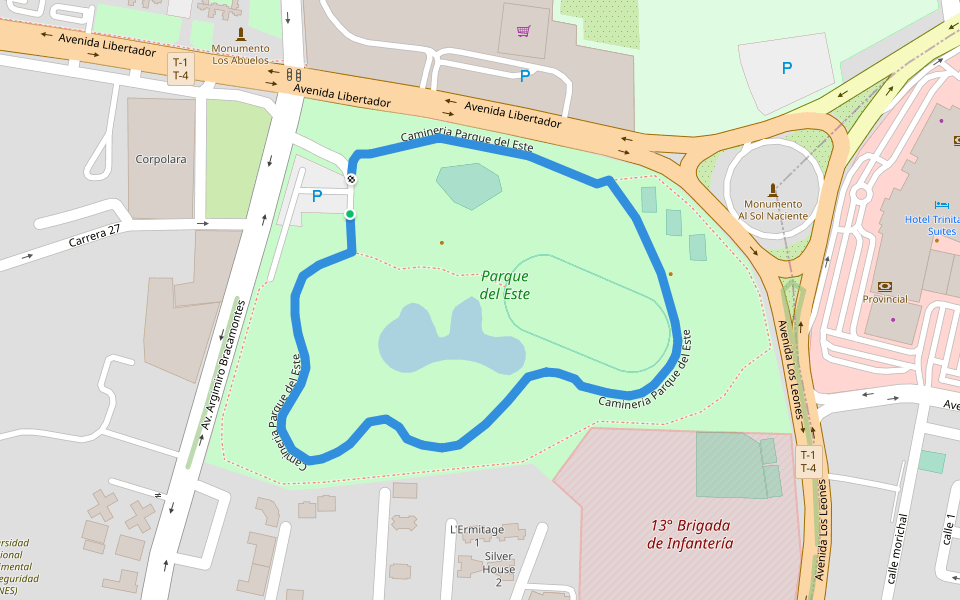 Camineria Parque del Este walking route map in Barquisimeto