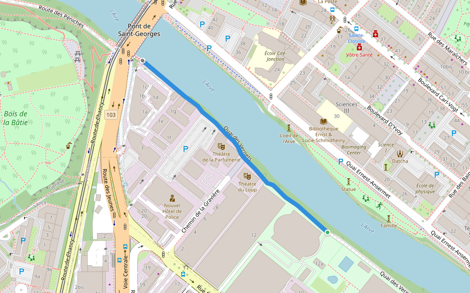 Quai des Vernets walking route map in Genève