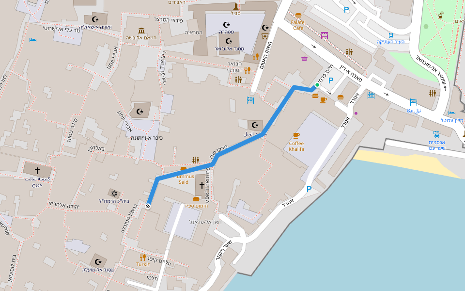 מרקו פולו walking route map in Acre