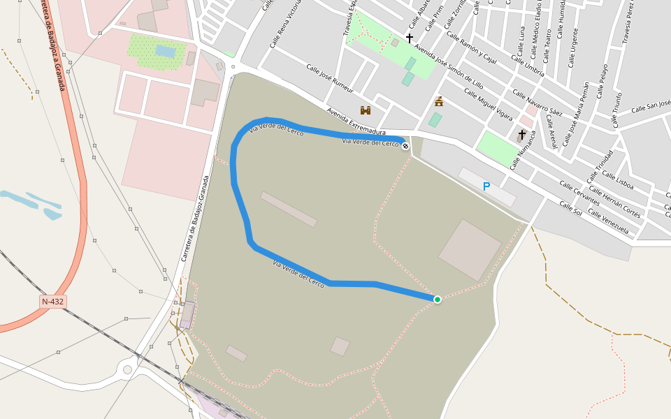 Vía Verde del Cerco walking route map in Peñarroya-Pueblonuevo