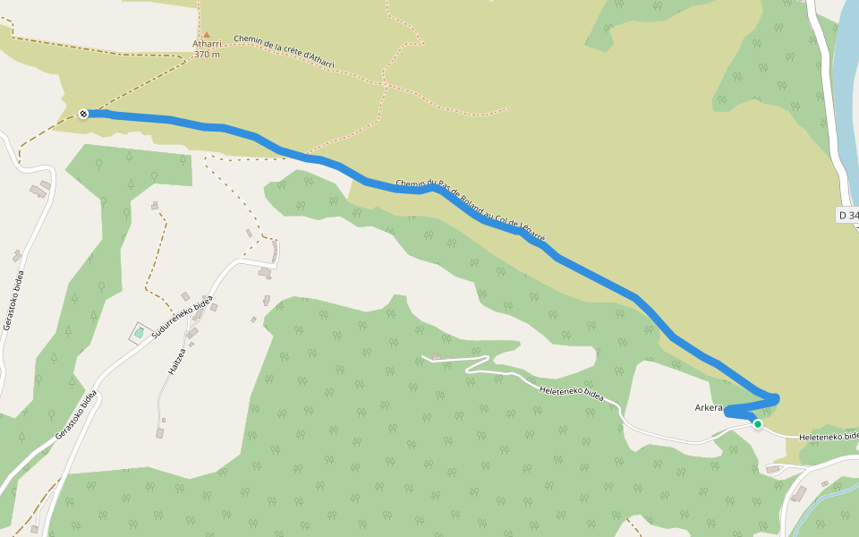 Chemin du Pas de Roland au Col de Légarré walking route map in Itxassou