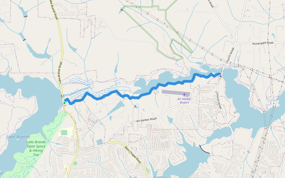 Laurel Bluff Trail walking route map in Greensboro