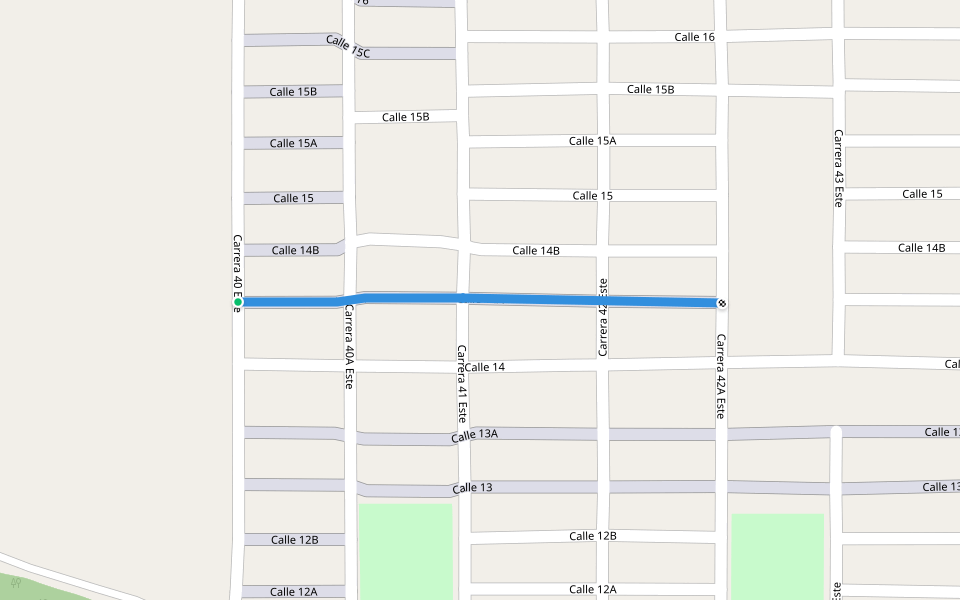 Calle 14A walking route map in Villavicencio