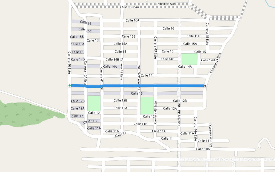 Calle 13A walking route map in Villavicencio
