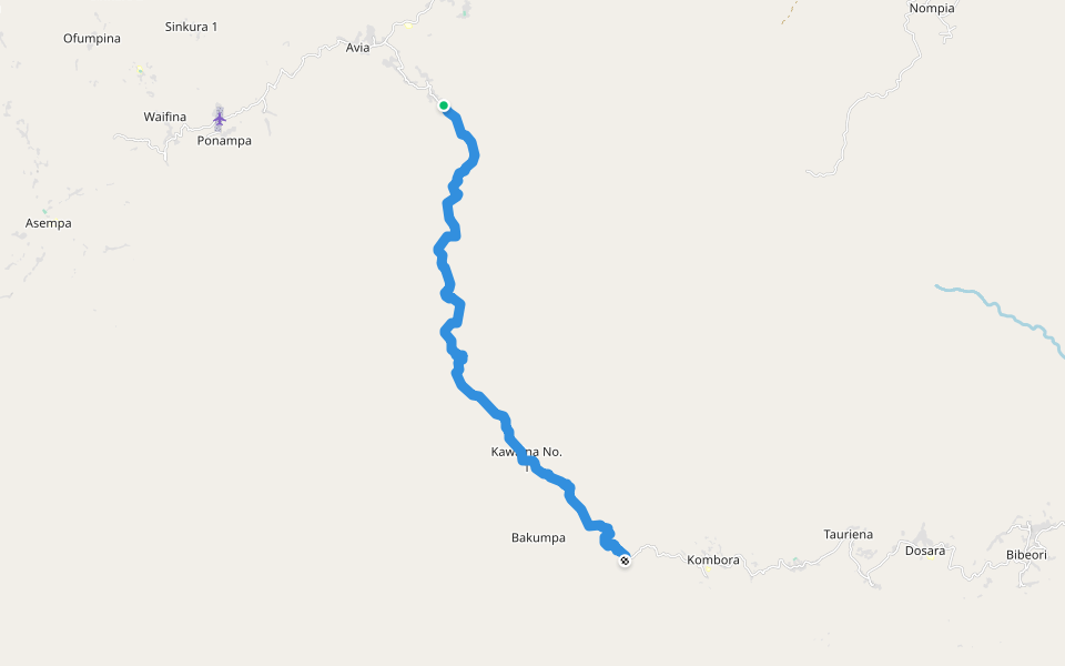 Avia - Kawaina - Kombora Path walking route map in Takari