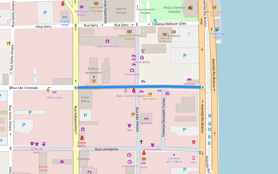 Rua São Cristóvão walking route map in Aracaju