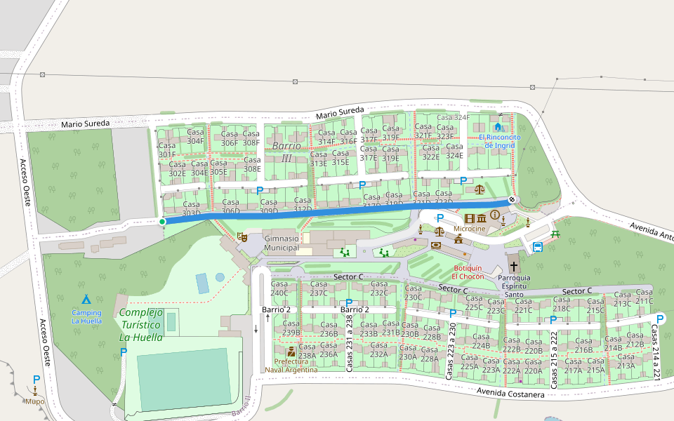 Calle 3 walking route map in Villa El Chocón