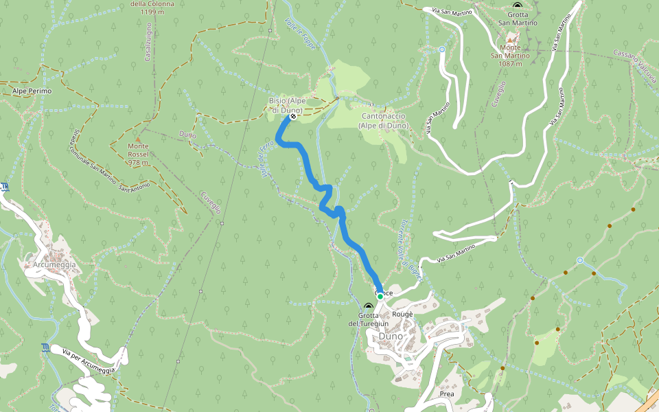 Duno - Bisio walking route map in Duno