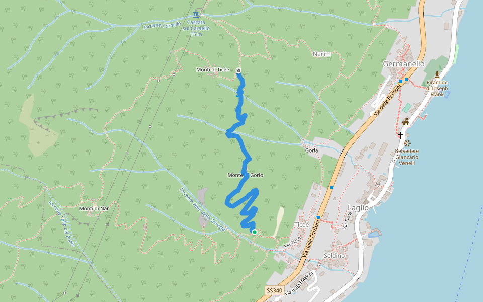 Ticeè-Monte di Ticeè walking route map in Laglio