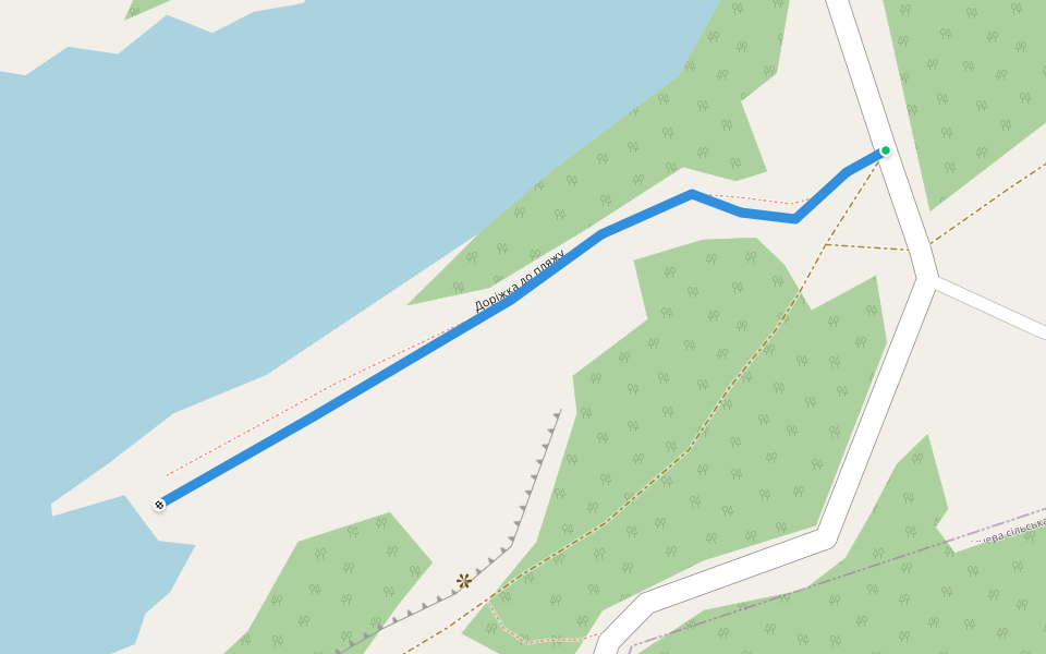 Доріжка до пляжу walking route map in Myrolyubivka