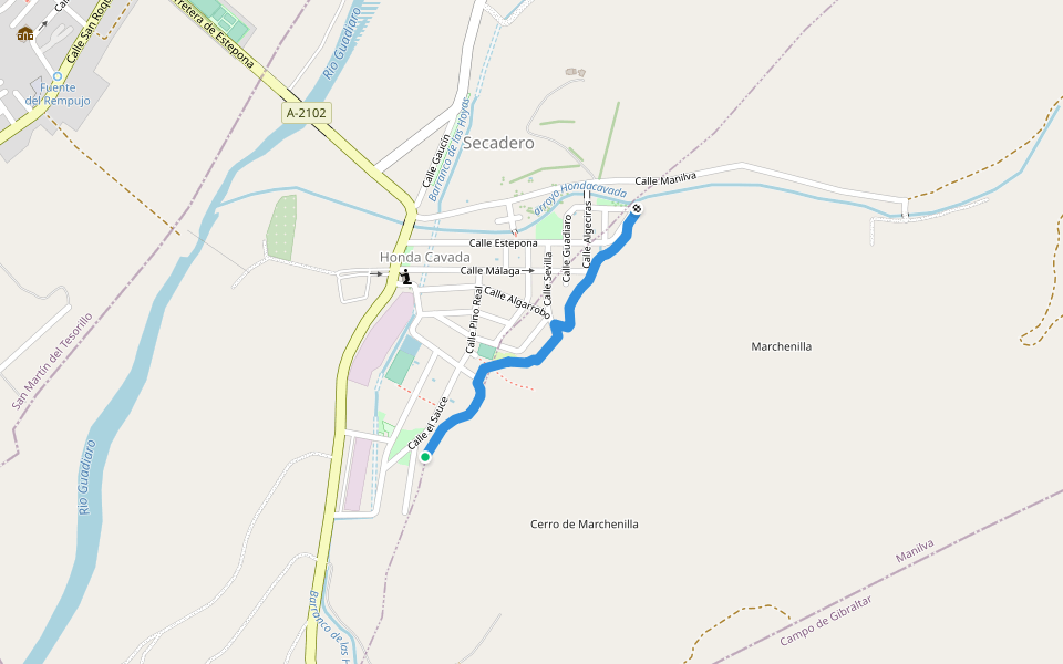 Sendero de los ruiseñores walking route map in Manilva