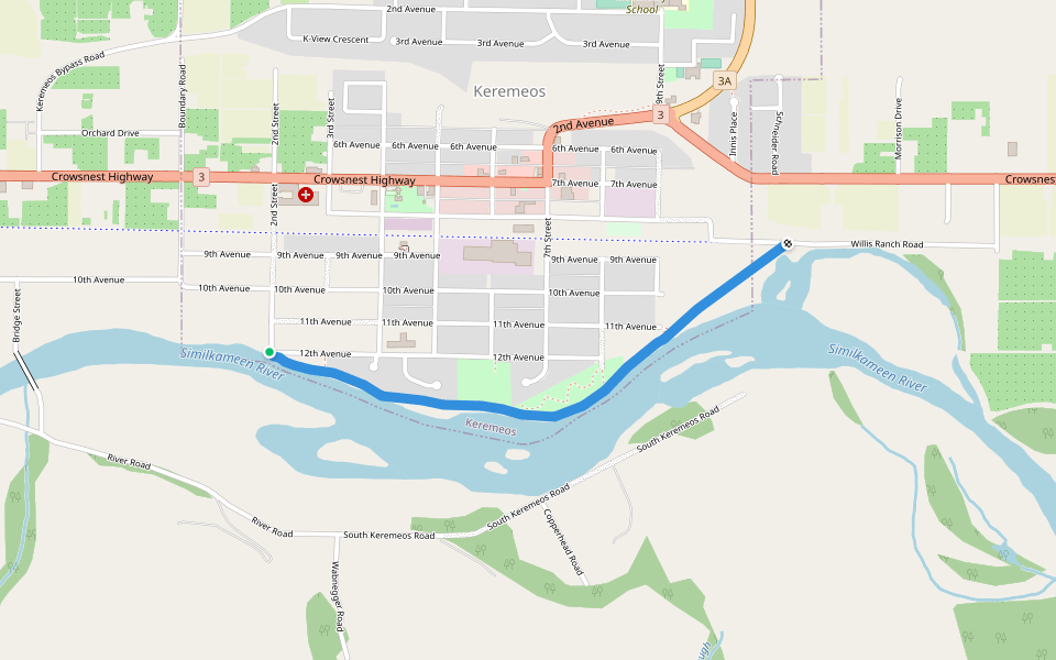 Keremeos Village Promenade walking route map in Keremeos