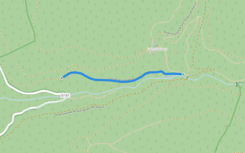 Sentier de l'arboretum walking route map in Saint-Sauveur-Camprieu