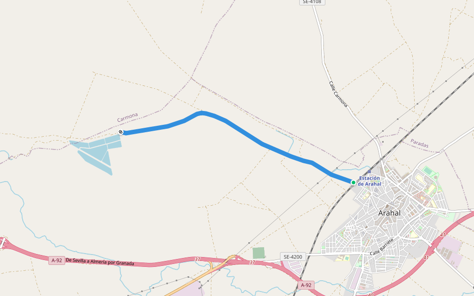 Vereda de Sevilla walking route map in Arahal