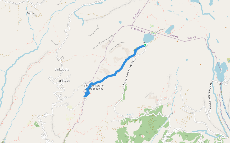 Senda Cuatro Esquinas-Laguna Taquiña walking route map in Cochabamba