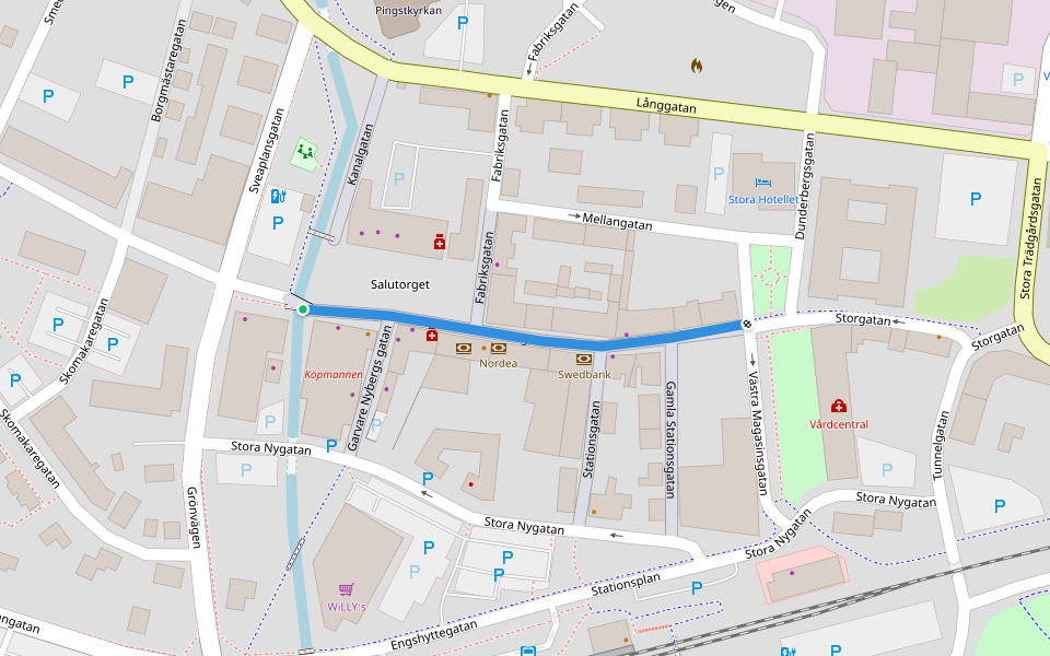 Storgatan walking route map in Nybro