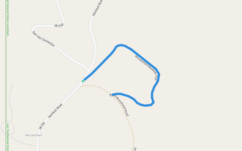 Musselshell Meadows Trail walking route map in Weippe
