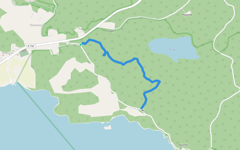 A marked trail walking route map in Yxnerum