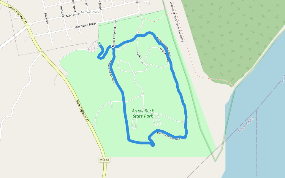 Pierre a Fleche Trail walking route map in Arrow Rock