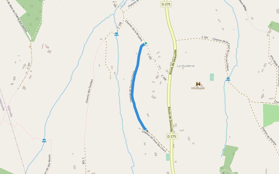 Chemin dit Sous les Cours walking route map in Glanville