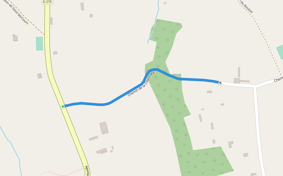 Chemin de la Côte Clara walking route map in Glanville