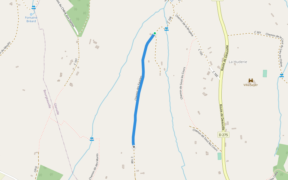 Chemin des Fauldes walking route map in Glanville