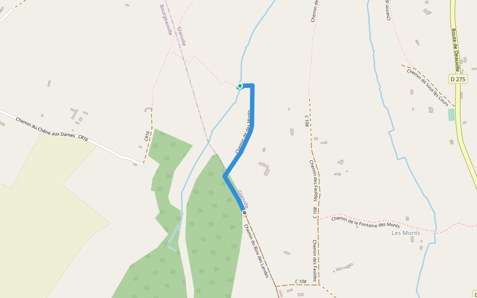 Chemin dit des Monts walking route map in Glanville