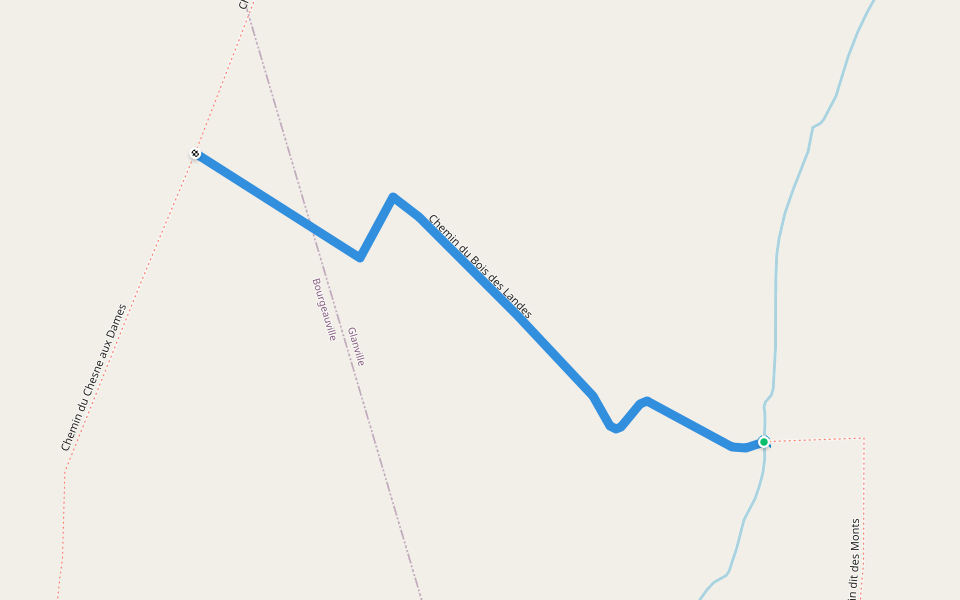 Chemin du Bois des Landes walking route map in Glanville