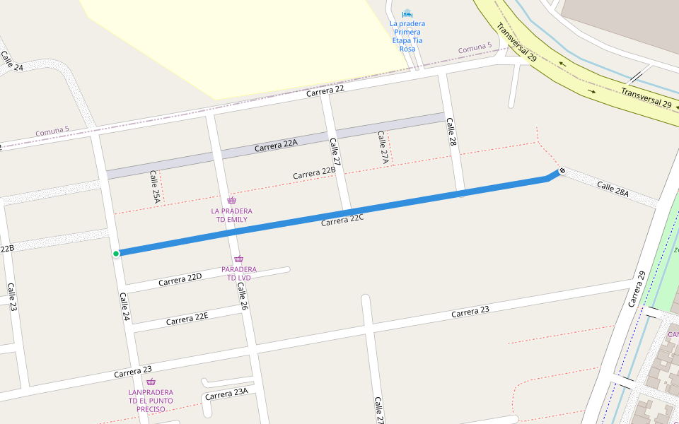 Carrera 22C walking route map in Montería