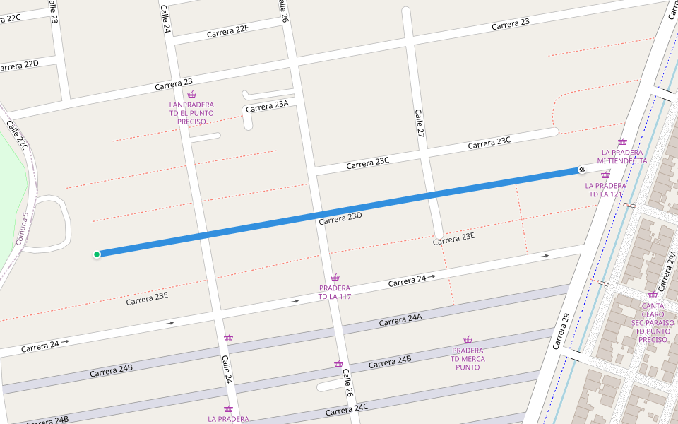 Carrera 23D walking route map in Montería