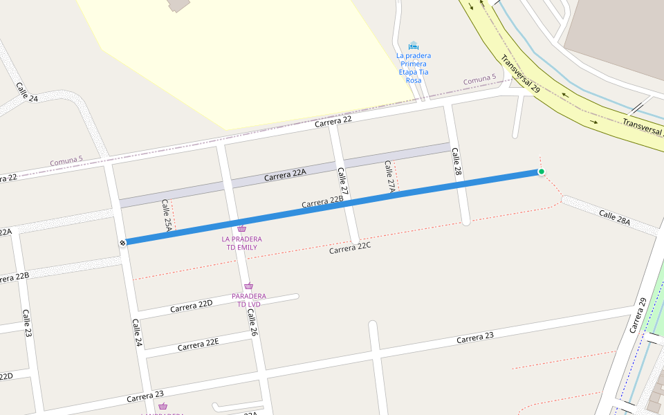 Carrera 22B walking route map in Montería