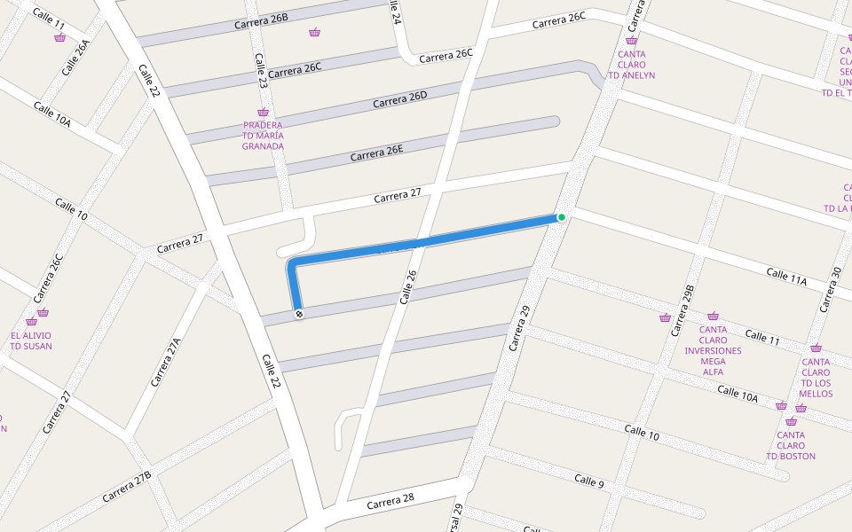 Carrera 27A walking route map in Montería