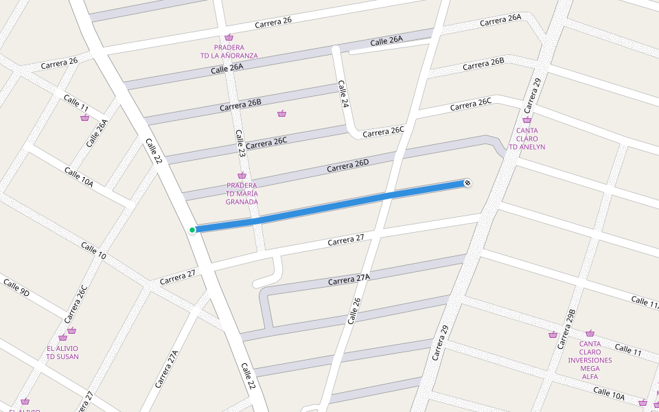 Carrera 26E walking route map in Montería