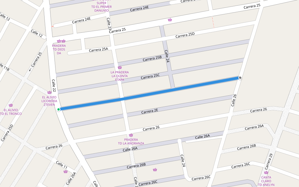 Carrera 25D walking route map in Montería