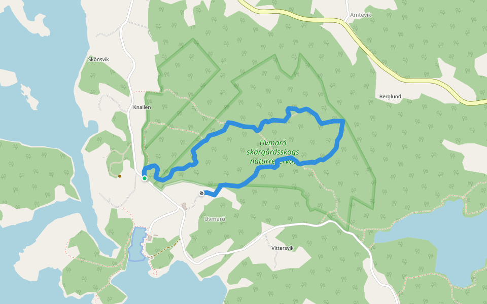 Uvmarö skärgårdsskog walking route map in Uvmarö
