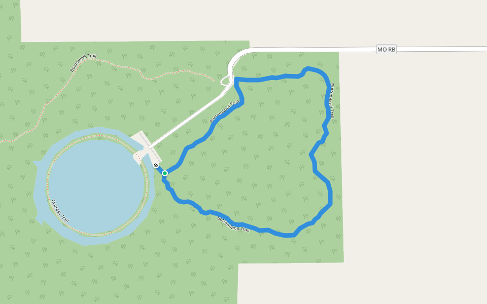 Bottomland Trail walking route map in East Prairie