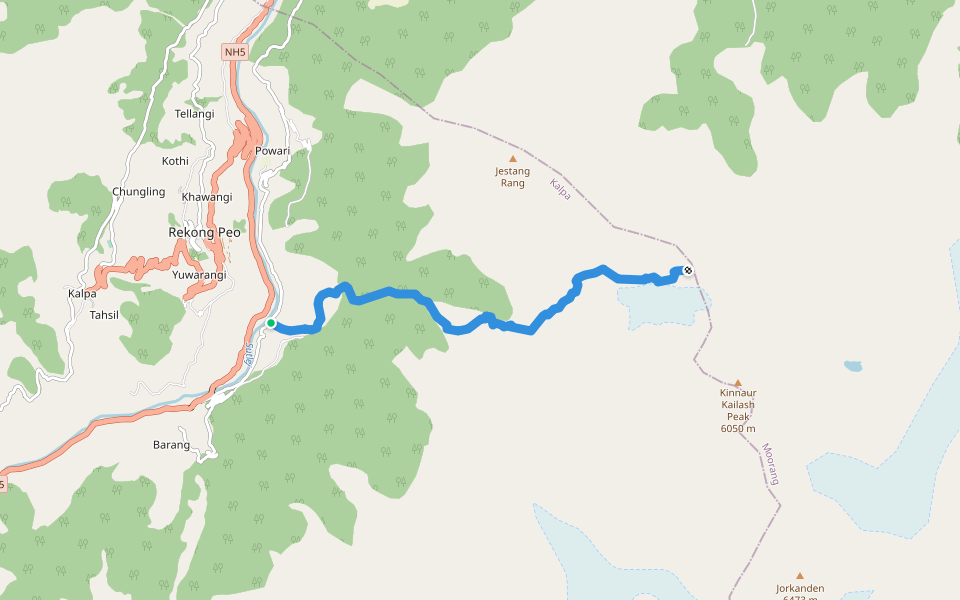 Kinnaur Kailash walking route map in Tangling