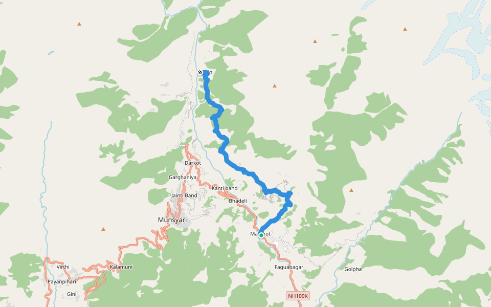 Mathkot toLilam walking route map in Pithoragarh