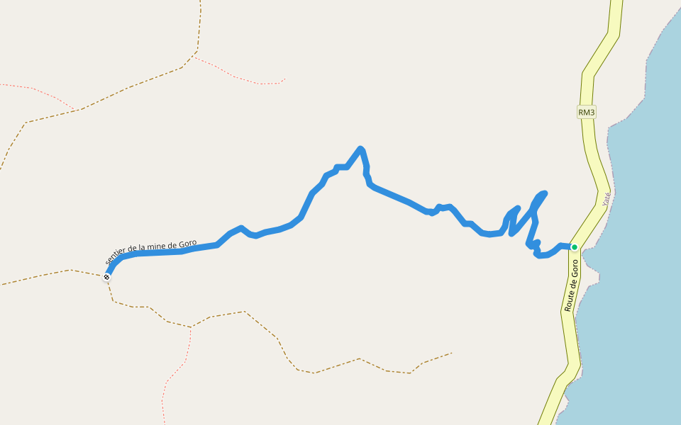 sentier de la mine de Goro walking route map in Goro