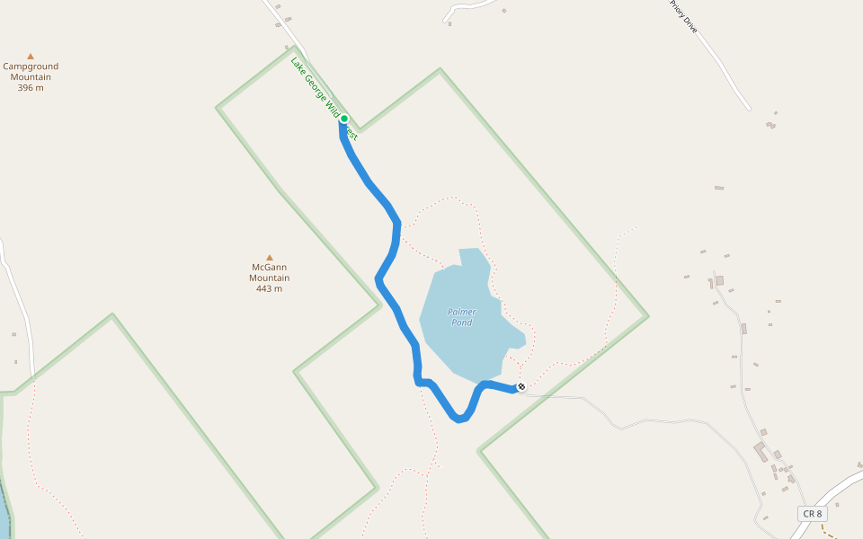 Palmer Pond trail walking route map in Chestertown