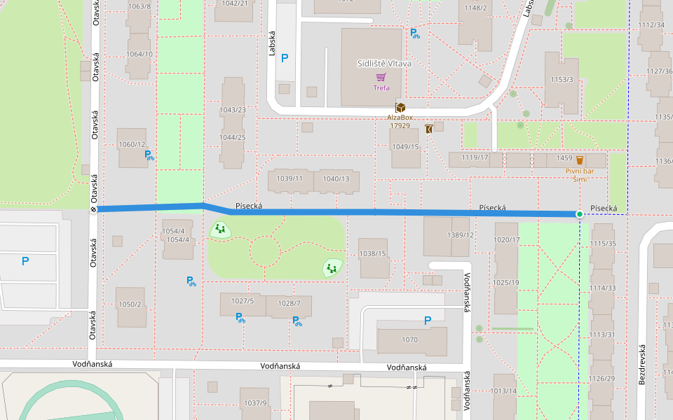 Písecká walking route map in České Budějovice