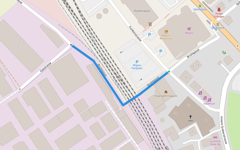 Brühlgässli walking route map in Zofingen