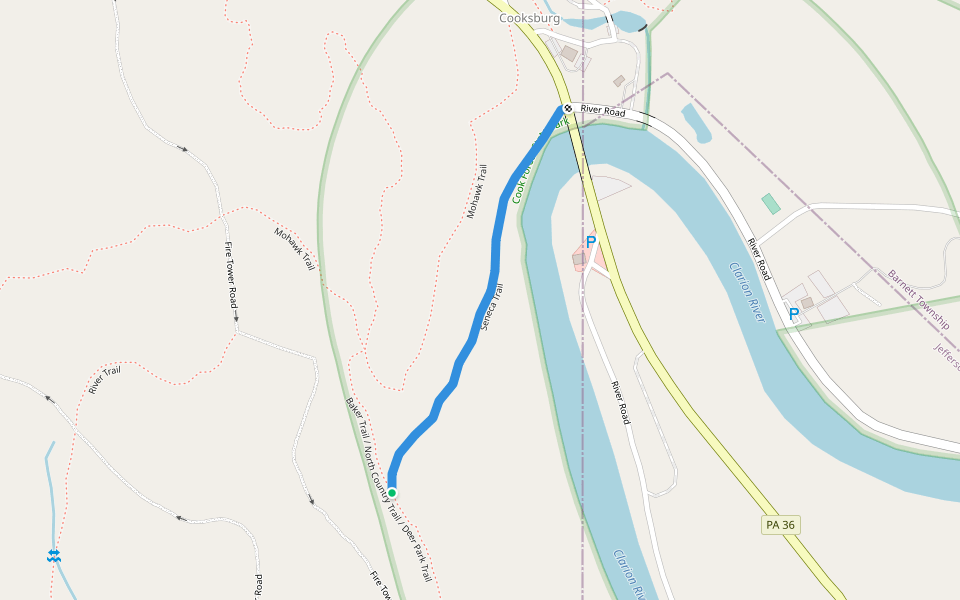 Seneca Trail walking route map in Leeper