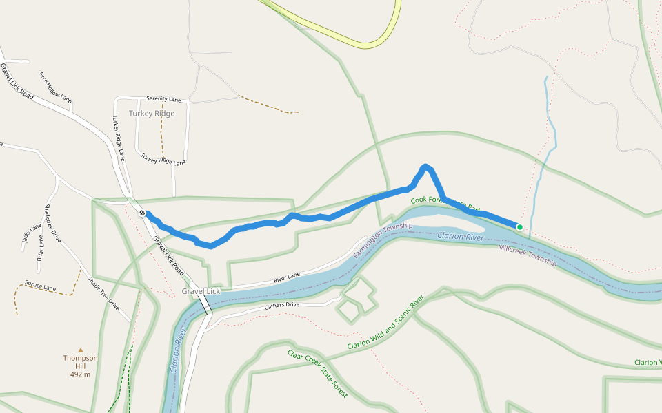 Baker Trail / North Country Trail walking route map in Leeper
