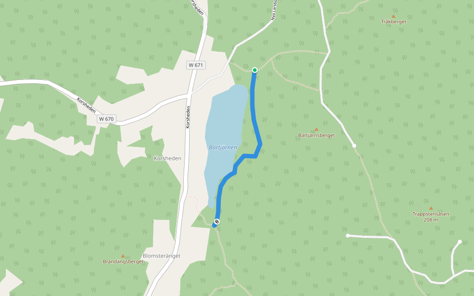 Bartjärn runt walking route map in Korsheden