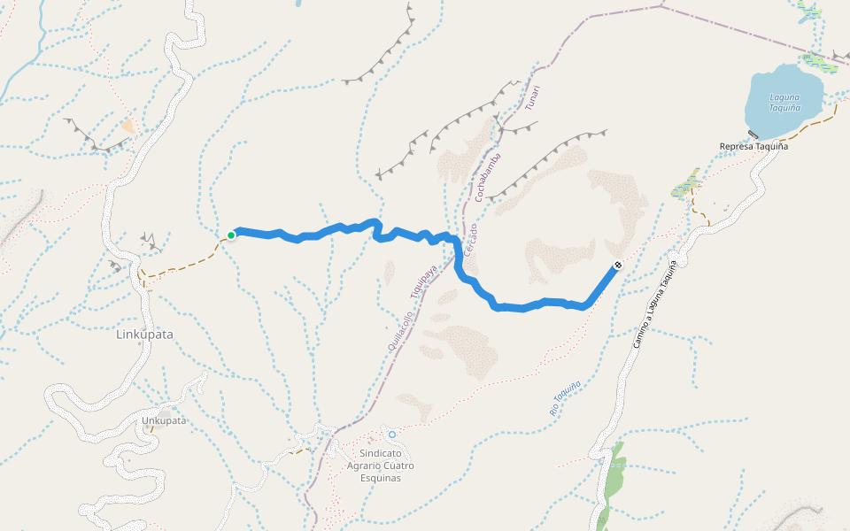 Senda Linkupata-Laguna Taquiña walking route map in Cochabamba