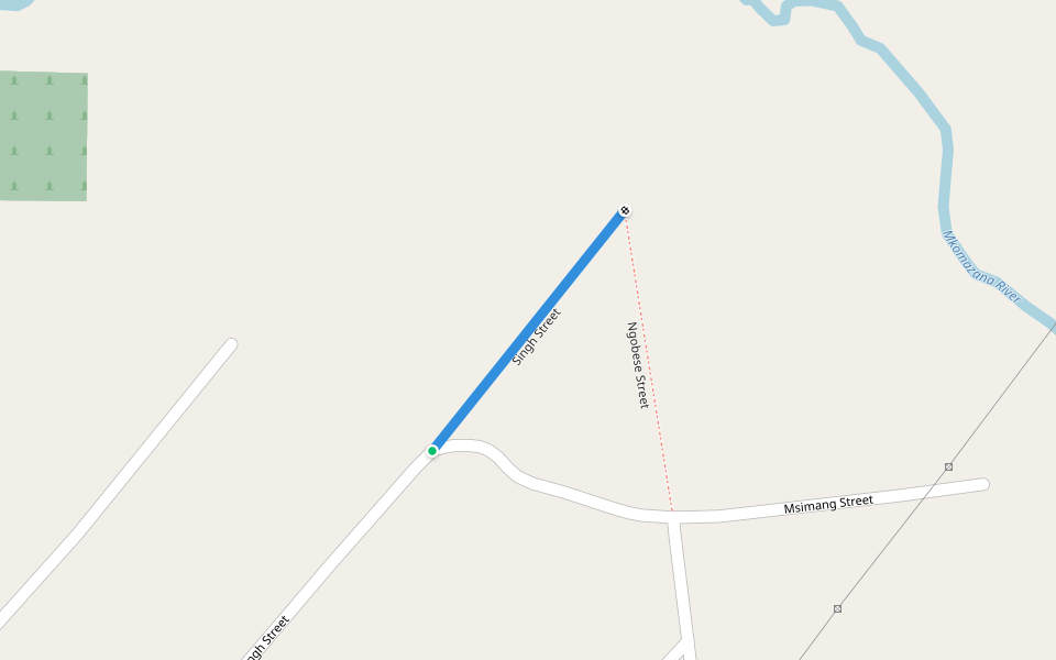 Singh Street walking route map in Wasbank